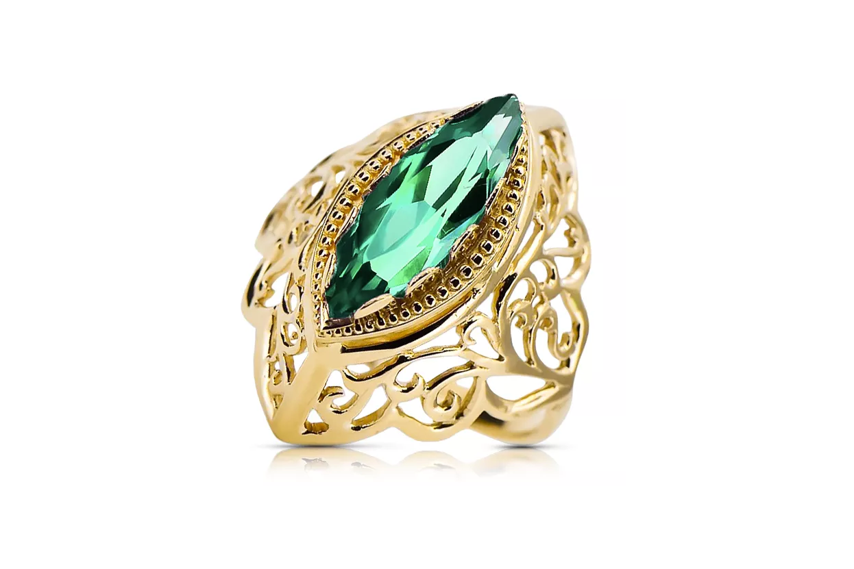 Вінтаж прикраси Каблучка Смарагд 14K Жовте золото vrc017y